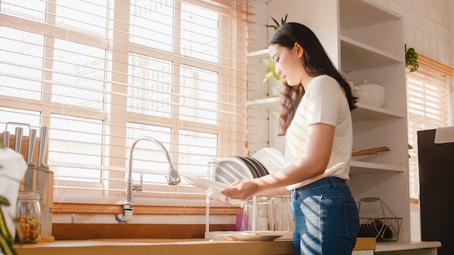 attractive lady washing dishes