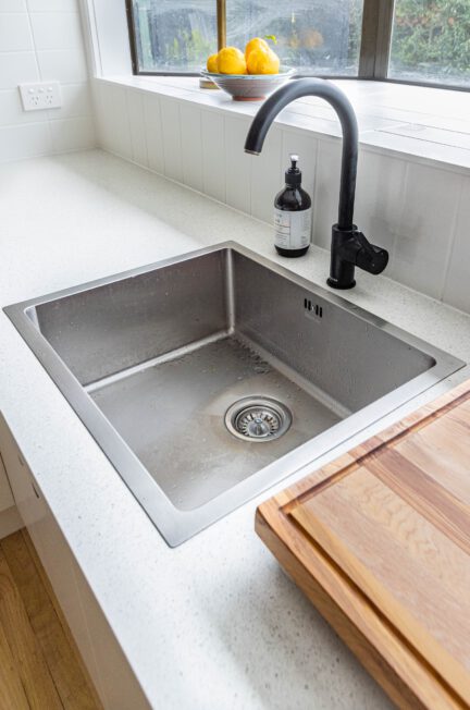 stainless steel sink with faucet